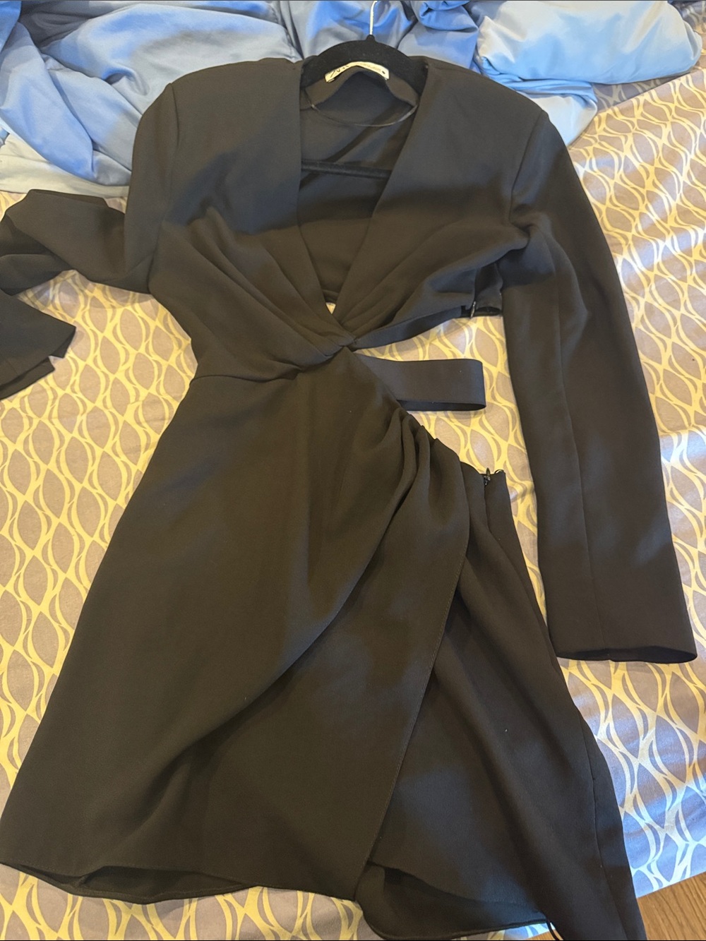 Zara Black Long-Sleeve Wrap Dress